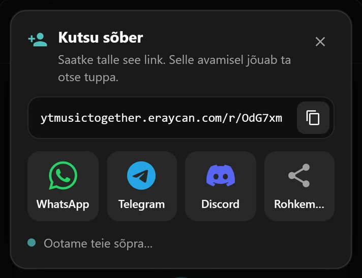 Kutseaken toa lingi ning WhatsAppi, Telegrami ja Discordi nuppudega